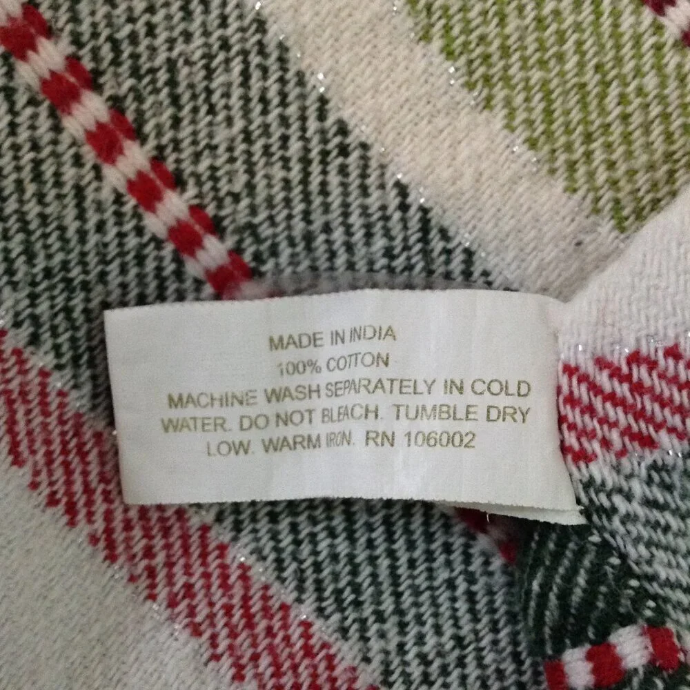 VTG Christmas Tablecloth; 100% Cotton, Striped, White Pines, 54x94